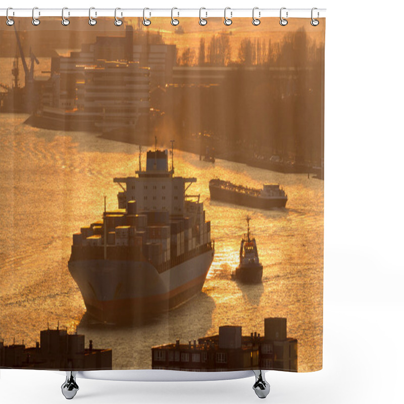 Personality  Sunset Ship Port Shower Curtains