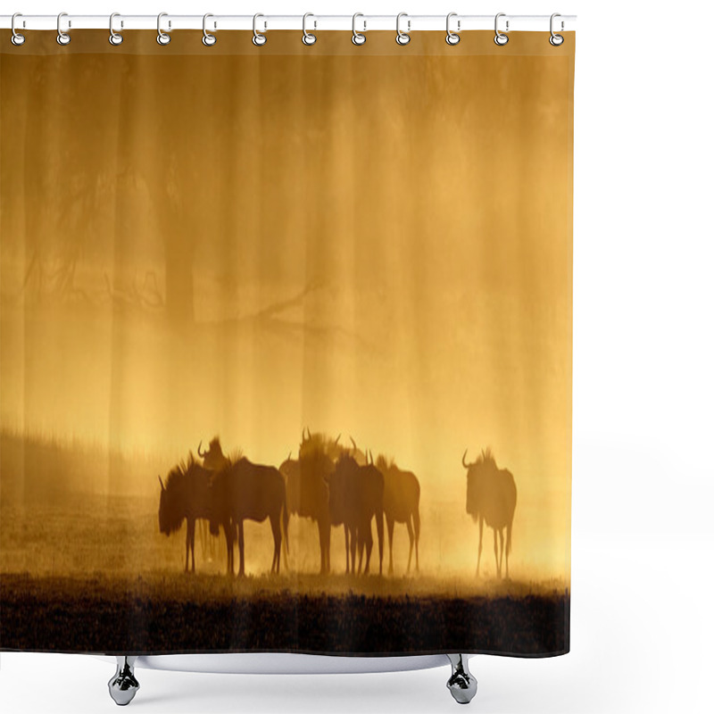 Personality  Blue Wildebeest In Dust Shower Curtains