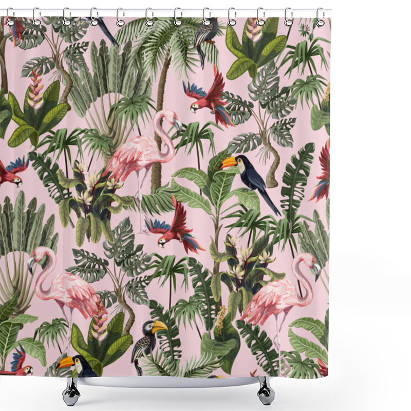 Personality  Seamless Pattern With Jungle Animals, Flowers And Trees. Vector. Shower Curtains