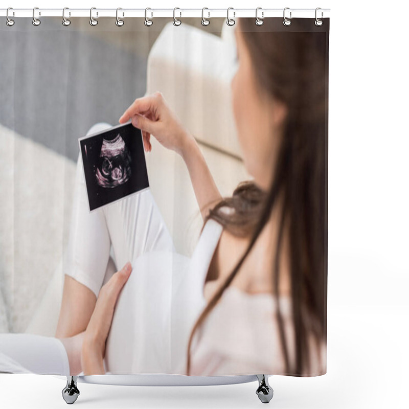 Personality  Pregnant Woman Looking At Ultrasound Picture Shower Curtains