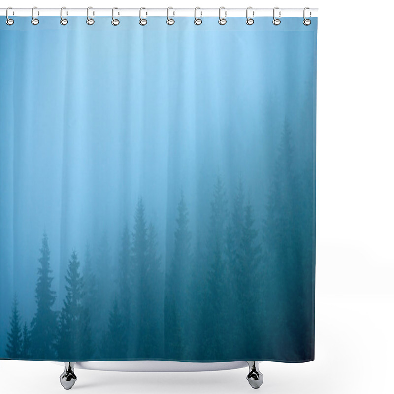 Personality  Surreal Mysterious Fir Forest In The Fog Shower Curtains