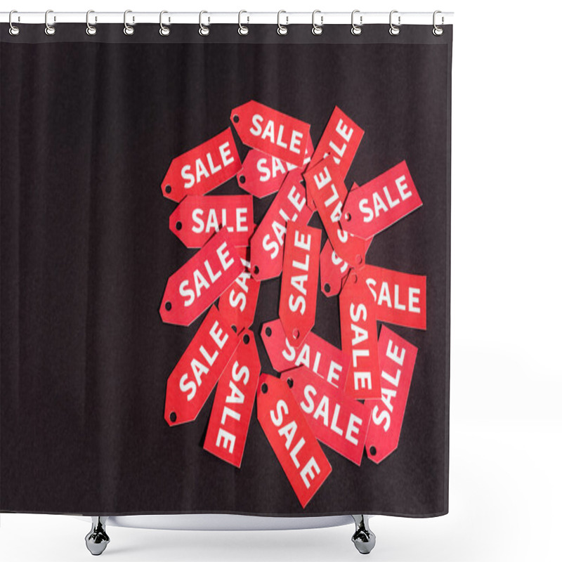 Personality  Red Labels With Sale Lettering On Black Background With Copy Space Shower Curtains