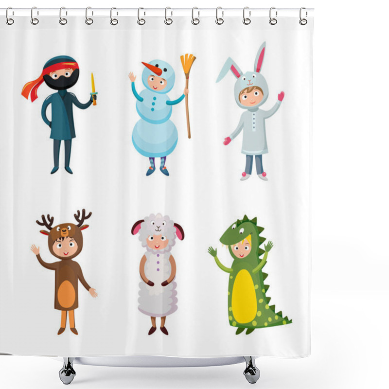 Personality  Kids Different Costumes Isolated Vector Illustration Shower Curtains