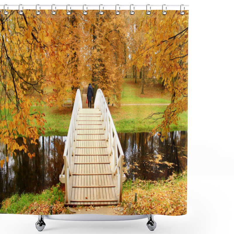 Personality  Autumn - Old Bridge Over The Small River In The Autumn Park Shower Curtains