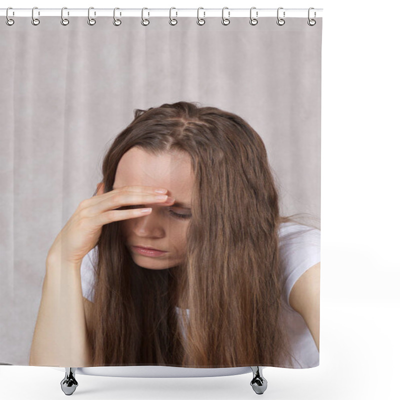 Personality  Young Depressed Lady Between 30 And 40 Years Old With Long Straight Hair Shower Curtains