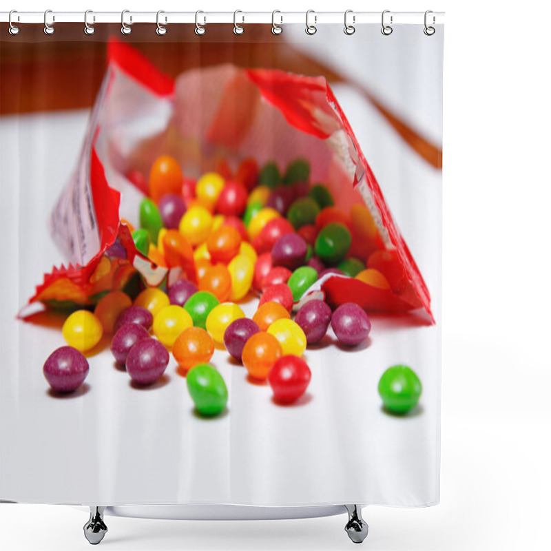 Personality  Openned Pack With Skittles In It Shower Curtains