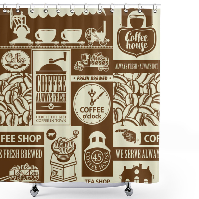 Personality  Seamless Pattern On The Theme Of Coffee House Shower Curtains