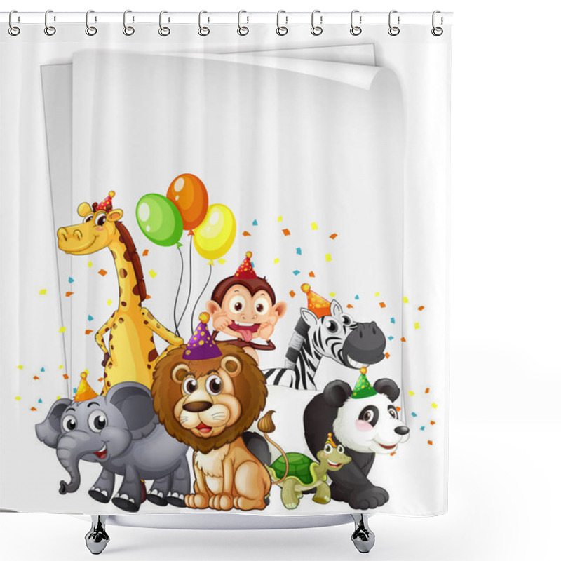 Personality  Blank Banner With Wild Animal In Party Theme Illustration Shower Curtains