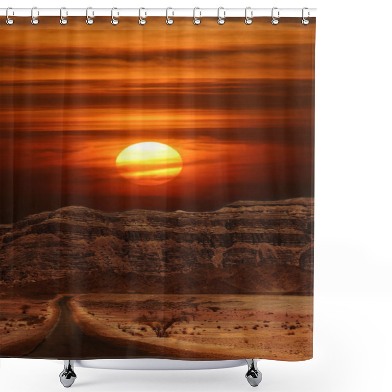 Personality  Sunset In Desert. Shower Curtains