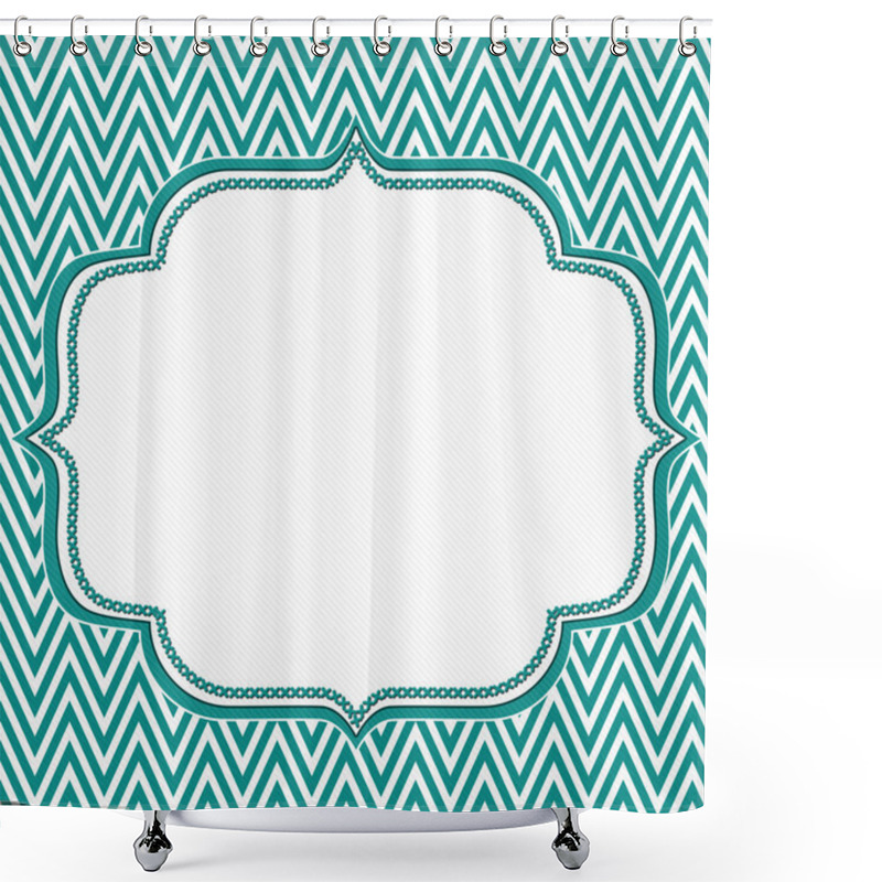 Personality  Teal And White Chevron Zigzag Frame Background Shower Curtains