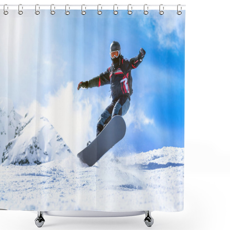 Personality  Jumping Snowboarder From Hill In Winter Shower Curtains