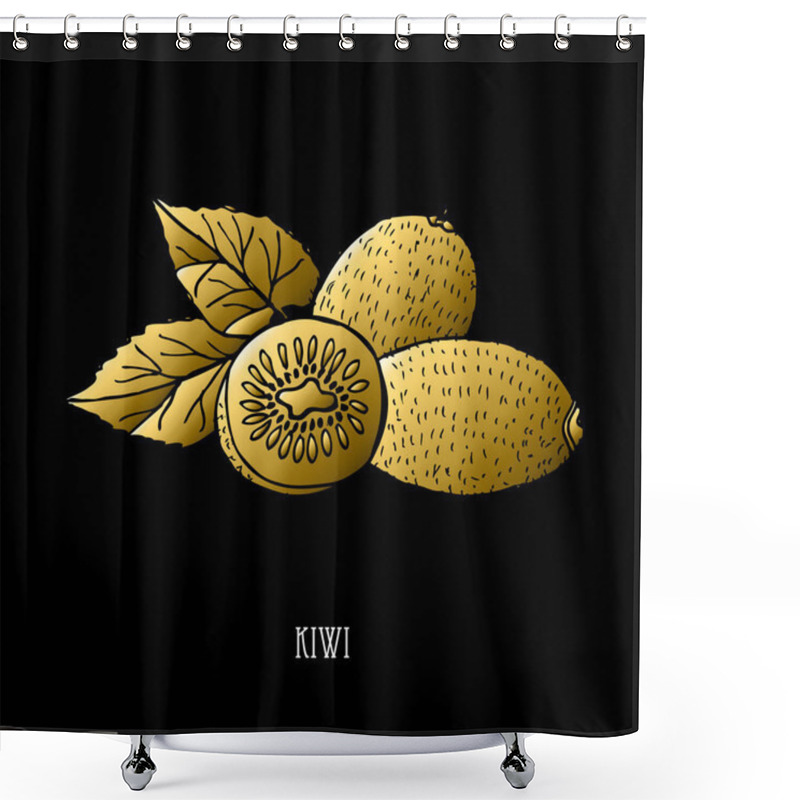 Personality  Hand Drawn Golden, Design Element. Can Be Used For Cards, Invitations, Scrapbooking, Print, Fabric, Manufacturing, Food Themes. Food Theme. Golden Fruits Shower Curtains