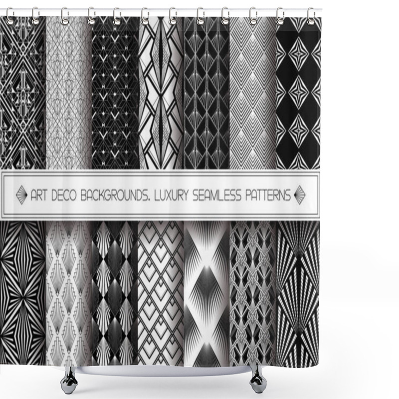 Personality  Art Deco Patterns Set. Vector Black White Backgrounds Shower Curtains