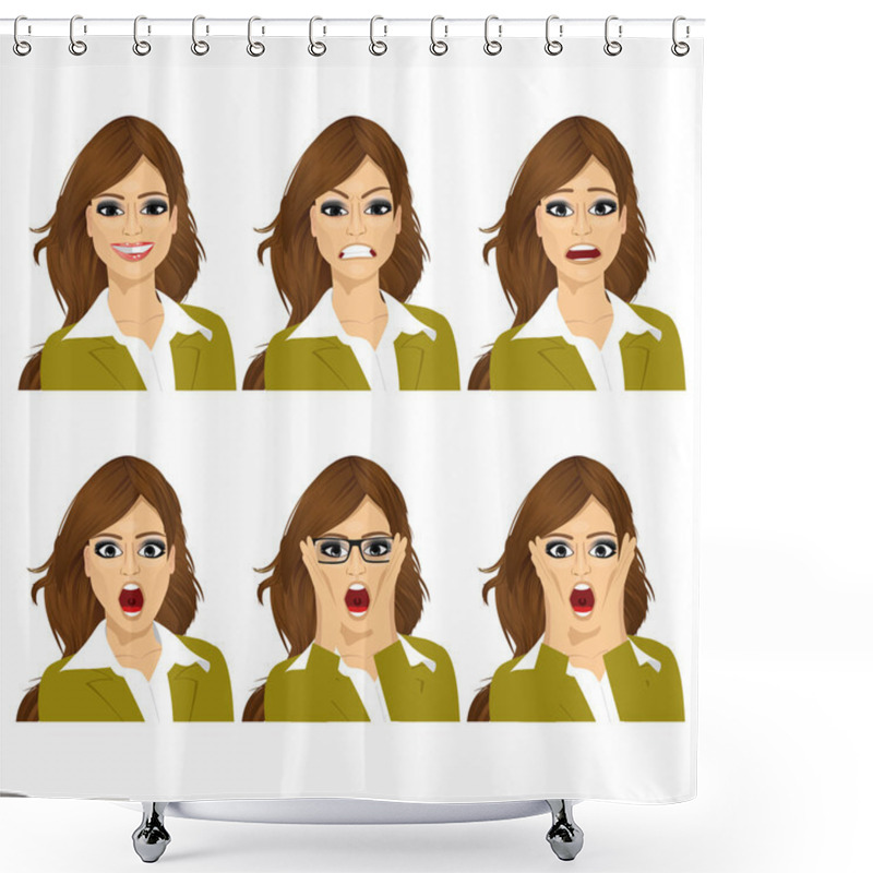 Personality  Woman On Six Different Face Expressions Set Shower Curtains