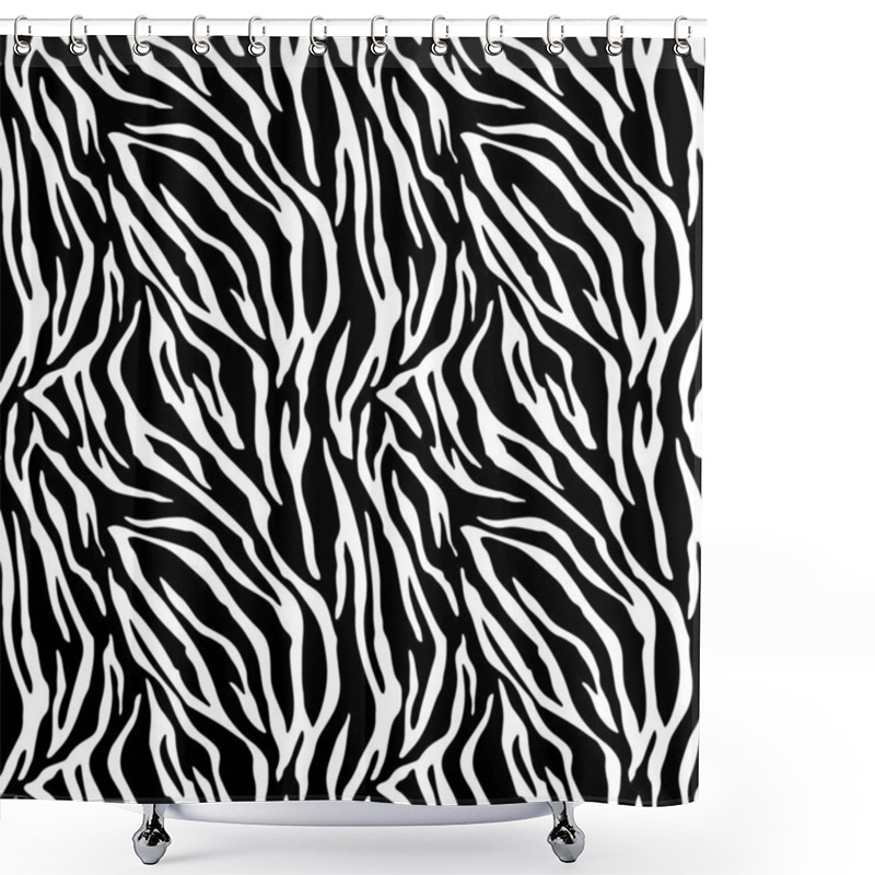 Personality  Full Seamless Wallpaper For Zebra And Tiger Stripes Animal Skin Pattern. Black And White Design For Textile Fabric Printing. Fashionable And Home Design Fit. Shower Curtains