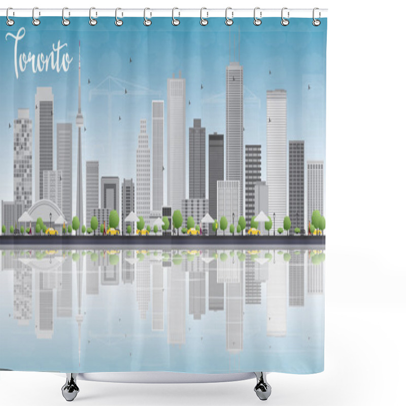 Personality  Toronto Skyline With Grey Buildings, Blue Sky And Reflection. Shower Curtains