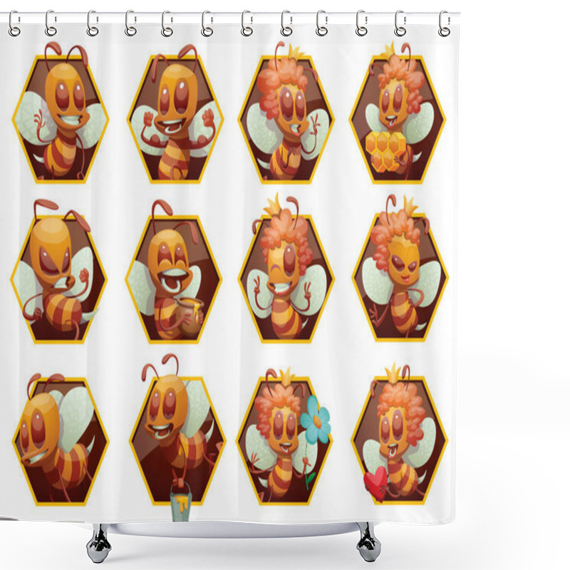 Personality  Set Of Honeycomb Frames With Funny Male And Female Bees Shower Curtains