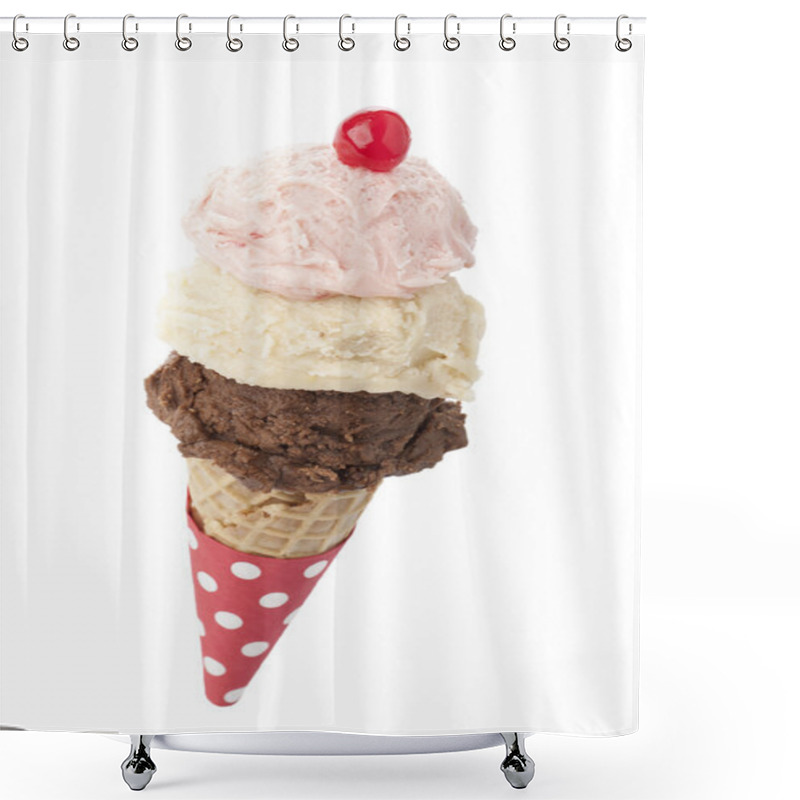 Personality  Triple Flavor Of Ice Cream On The Cone Shower Curtains