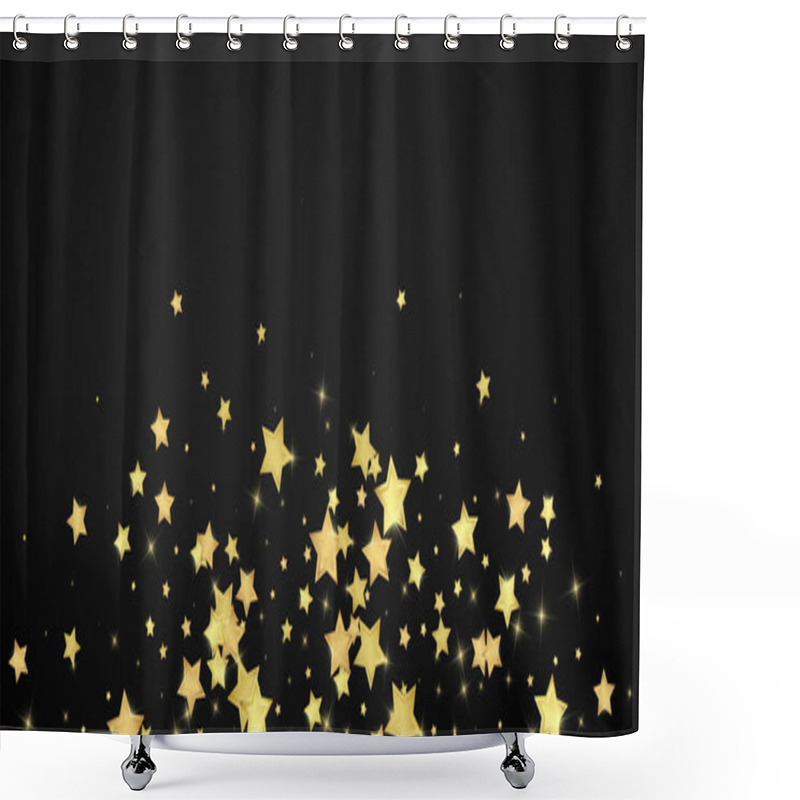 Personality  Magic Stars Vector Overlay.  Gold Stars Scattered Around Randomly, Falling Down, Floating.  Chaotic Dreamy Childish Overlay Template. Vector Magic Overlay  On Black Background. Shower Curtains