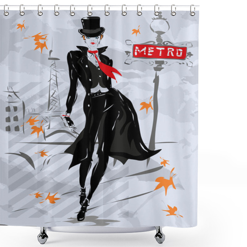 Personality  The Fashionable Woman Goes Down The Street, Autumn Shower Curtains