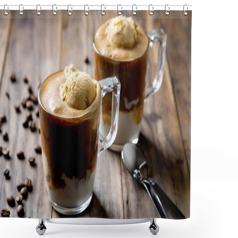 Personality  Affogato Coffee On A Rustic Wooden Table Shower Curtains