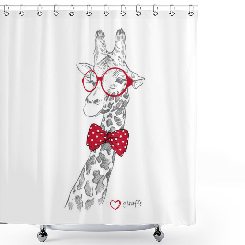 Personality  Hand Drawn Illustration Of Giraffe In Round Glasses Shower Curtains