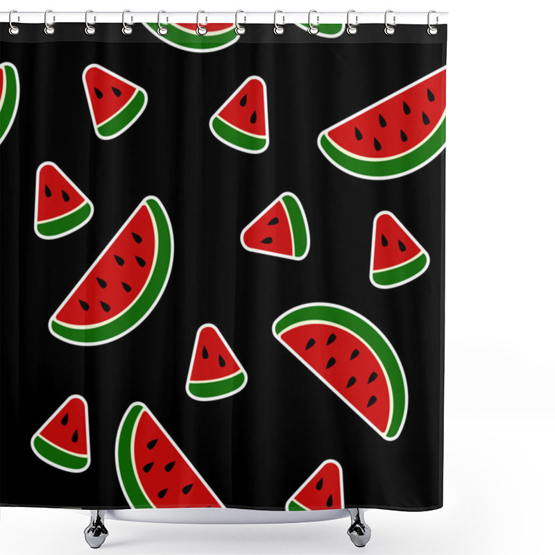 Personality  Seamless Pattern Black Background With Watermelon Pieces Shower Curtains