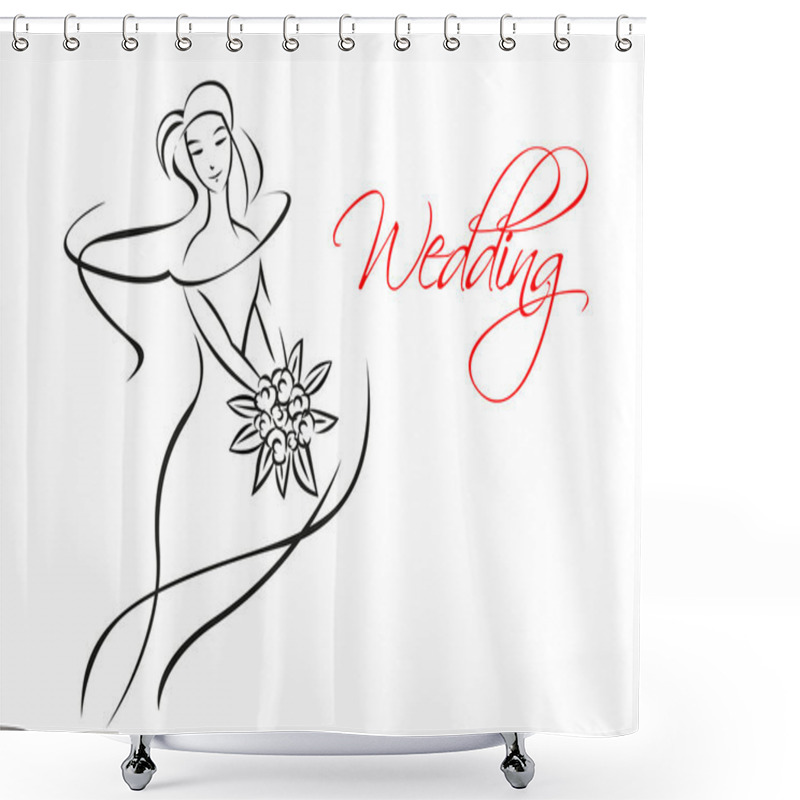 Personality  Outline Silhouette Of Bride With Flowers  Shower Curtains