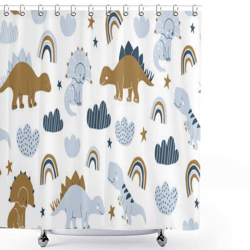 Personality  Scandinavian Dino Dinosaur Seamless Pattern Shower Curtains