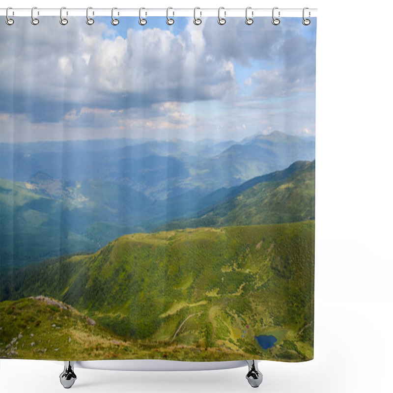 Personality  Cloudy Sky And Perfect Look On Mountain Lake Ivor And Valley Dragobrat On Svydovets Ridge. Carpathians, Ukraine,  Shower Curtains