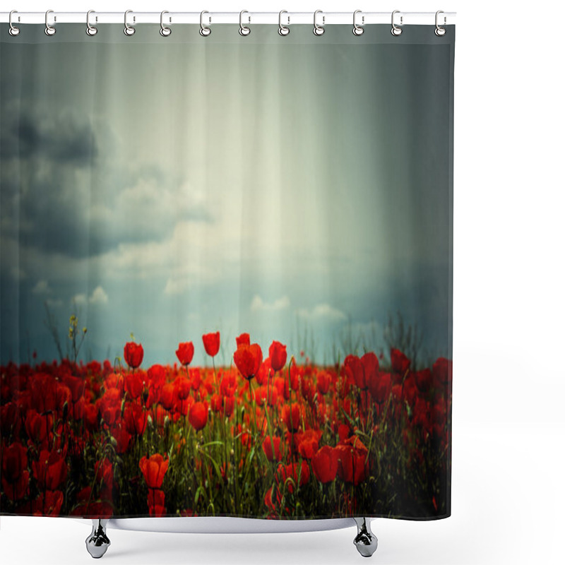 Personality  Picturesque Meadow With Red Poppies Shower Curtains