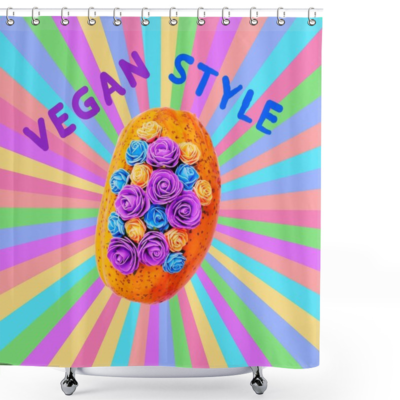 Personality  Modern Design Collage Art. Fashion Style Vegan Concept. Papaya Shower Curtains