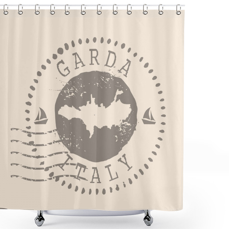 Personality  Stamp Postal Of Garda Is Town Of Italy. Map Silhouette Rubber Seal.  Design Retro Travel. Seal  Map Of Garda Grunge  For Your Design. Italy. EPS10 Shower Curtains