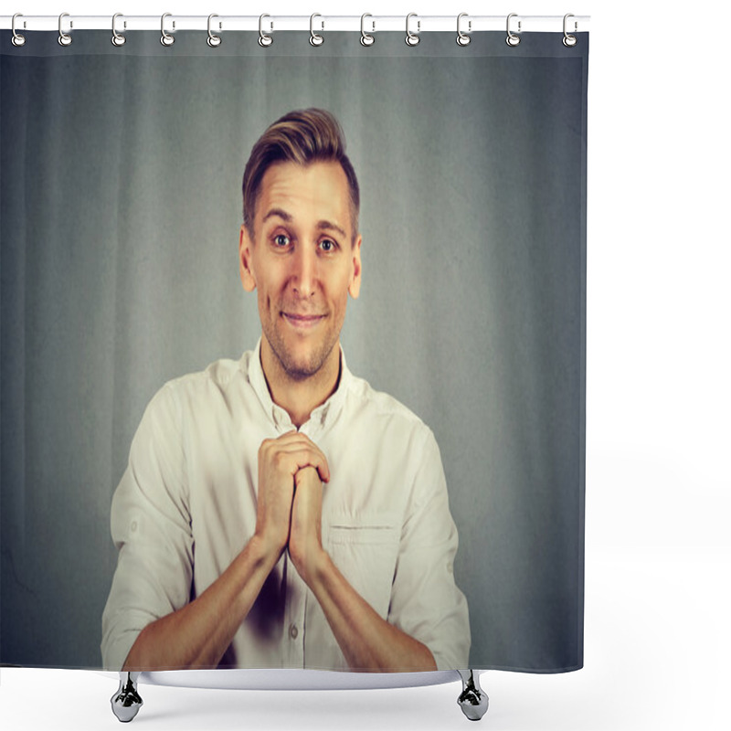 Personality  Kind Young Man Showing Clasped Hands, Pretty Please  Shower Curtains