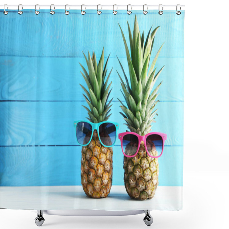 Personality  Ripe Pineapples On  Table Shower Curtains