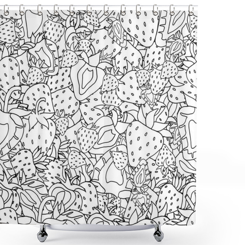 Personality  Seamless Pattern Set Of Monochrome Strawberries Shower Curtains