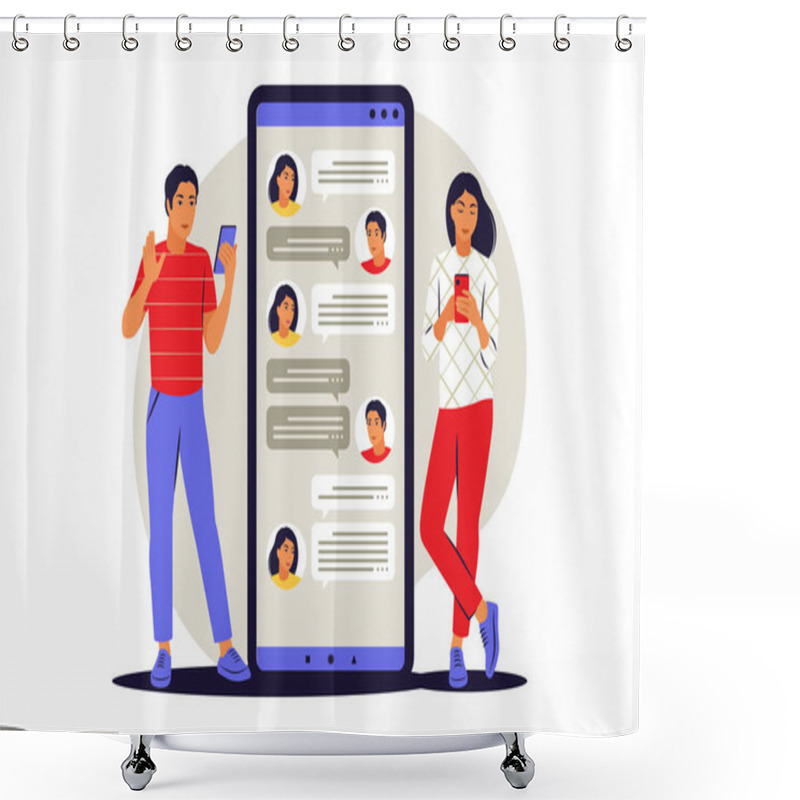 Personality  Conversation Concept. Man And Woman Talking On Chat. Vector Illustration. Flat. Shower Curtains