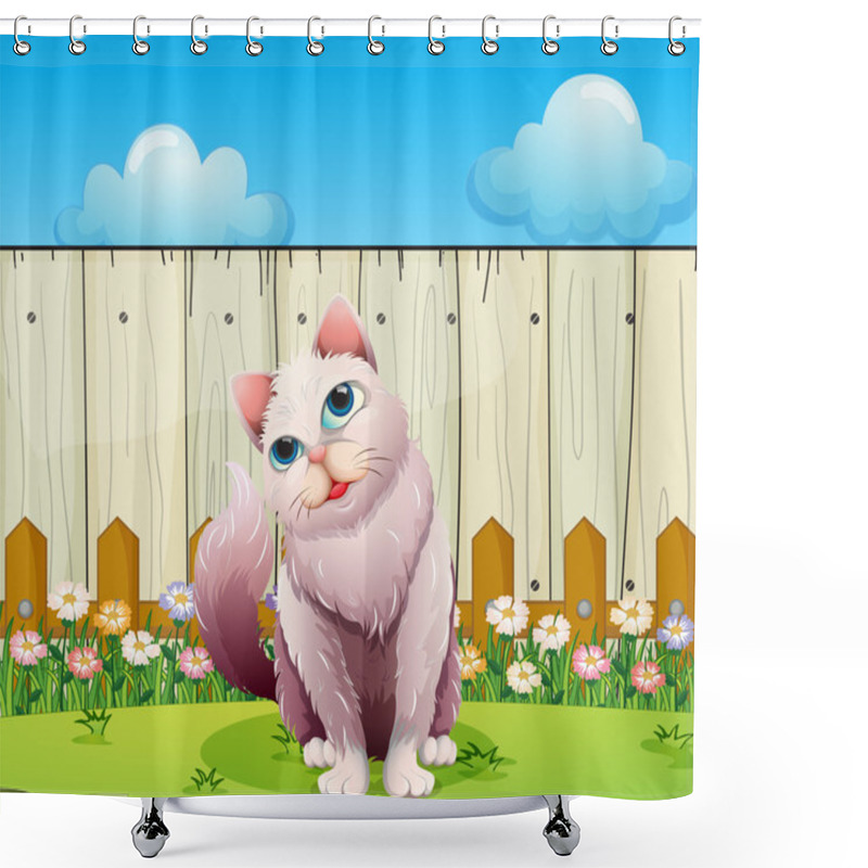 Personality  A Big Cat Near The Wooden Fence Shower Curtains