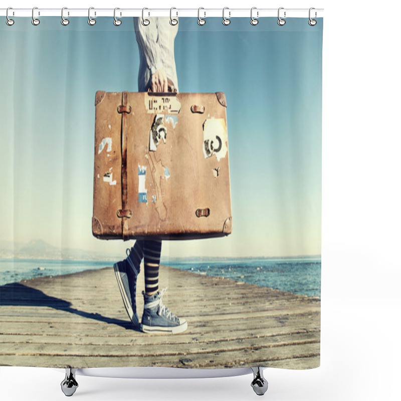 Personality  Young Woman Ready To Travel With Her Suitcase Shower Curtains