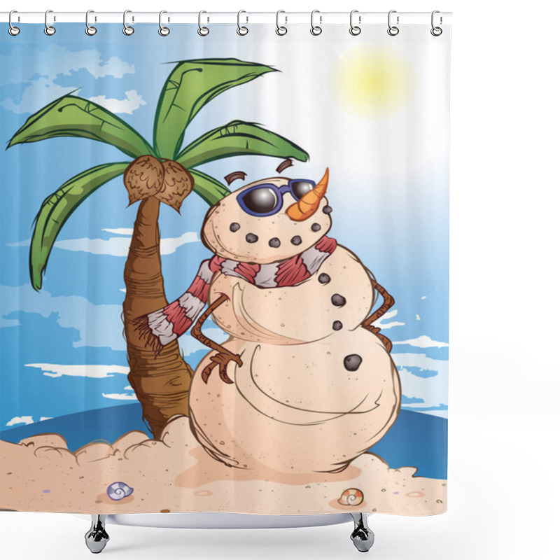 Personality  Sand Snowman At The Beach Shower Curtains