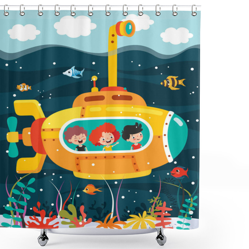 Personality  Cartoon Submarine Under The Sea Shower Curtains