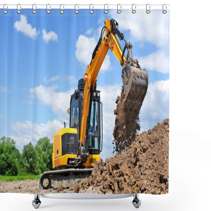 Personality  The Modern Excavator  Performs Excavation Work On The Construction Site  Shower Curtains