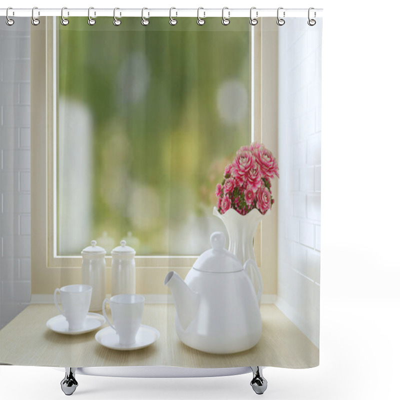 Personality  White Kitchen Design. Shower Curtains