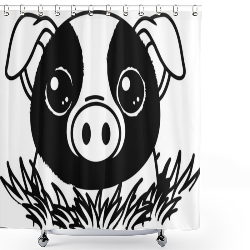 Personality  Discover A Charming Collection Of Animal Silhouettes Featuring An Adorable Piglet, A Cheerful Singing Bird, A Graceful Butterfly, And A Smiling Starfishall On A Clean White Background Shower Curtains