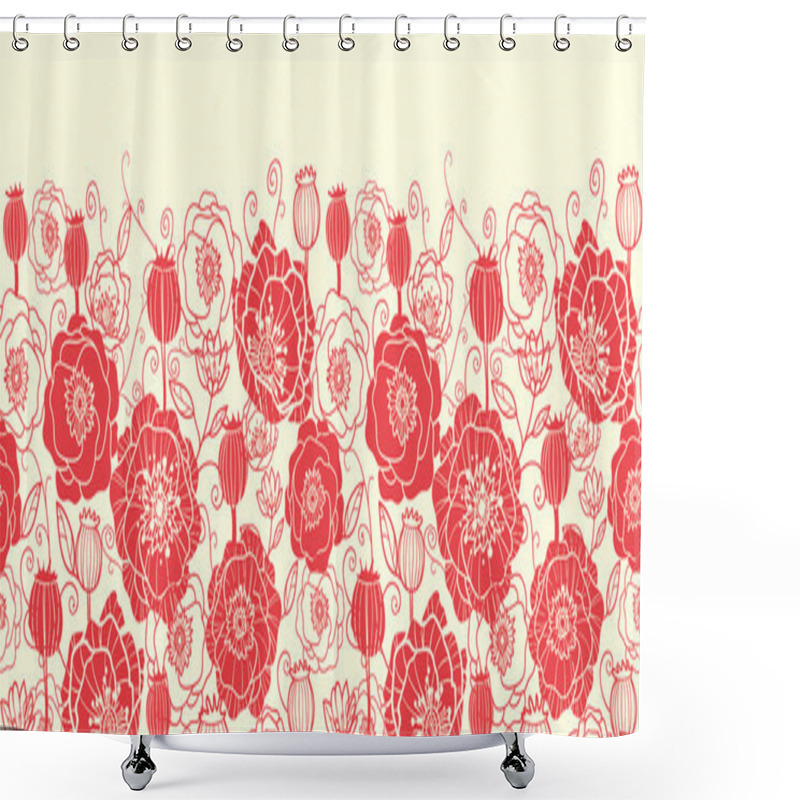 Personality  Red Poppy Flowers Horizontal Seamless Pattern Border Shower Curtains