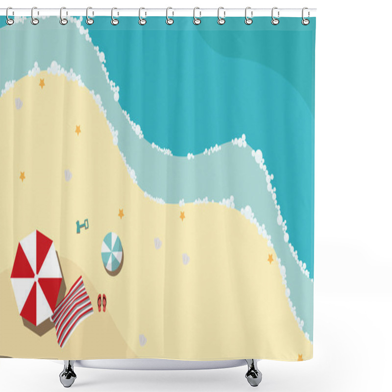 Personality  Summer Beach In Flat Design Shower Curtains