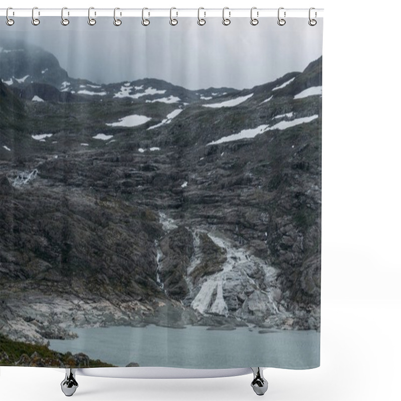 Personality  Lake On Foot Of Rock With Snow On Surface, Norway, Hardangervidda National Park Shower Curtains