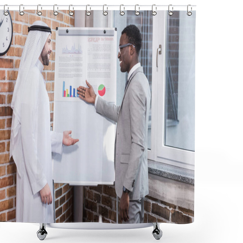 Personality  African American Businessman Showing Charts And Graphs On Whiteboard   Shower Curtains