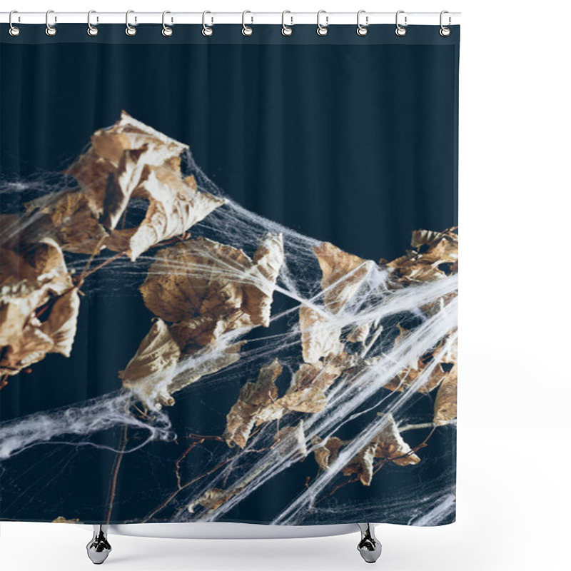 Personality  Scary Dry Branch With Leaves In Spider Web On Black, Halloween Decor Shower Curtains