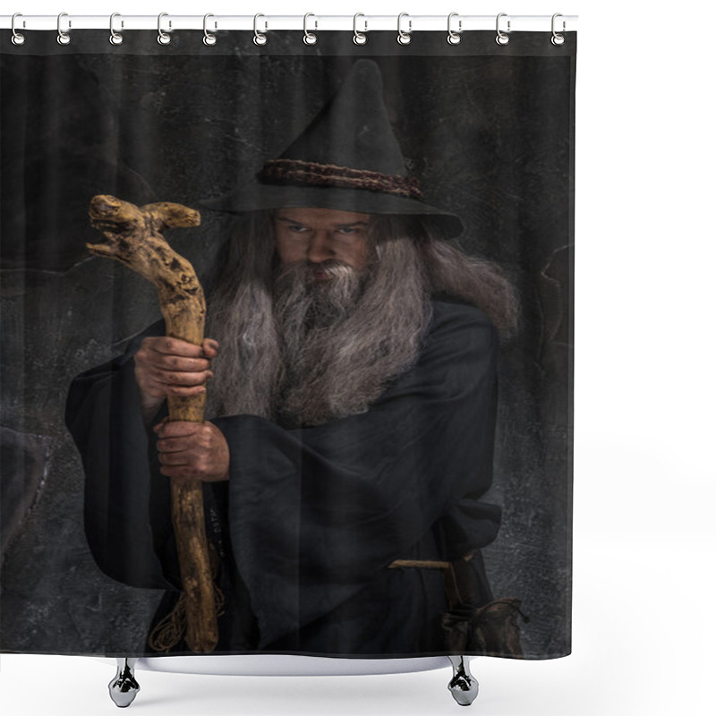 Personality  Old Sorcerer With A Wooden Staff Shower Curtains